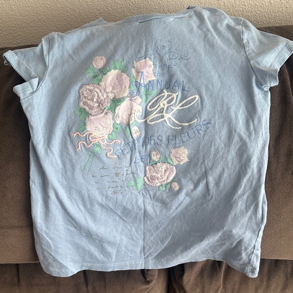 Polo Ralph Lauren Kids T-Shirt - Light Blue with Floral Embroidery